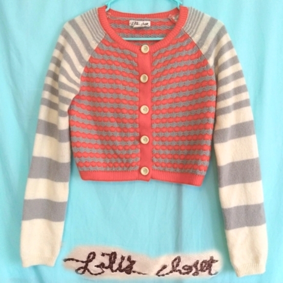 Lili'S Closet Sweaters - Lili's Closet cropped striped cardigan sweater wool sunset sails Anthrop…